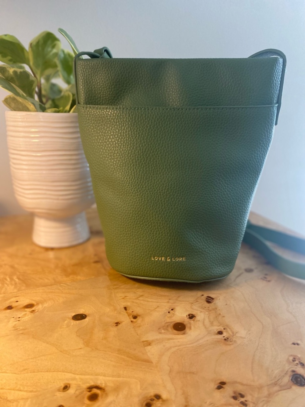 Love and Lore olive green mini bucket bag